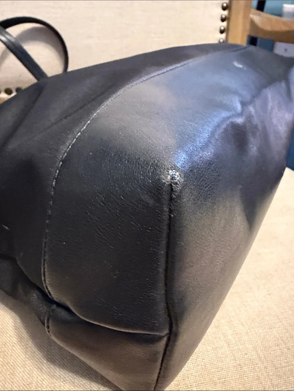 DKNYC Black Nylon Tote Bag with Leather Trim